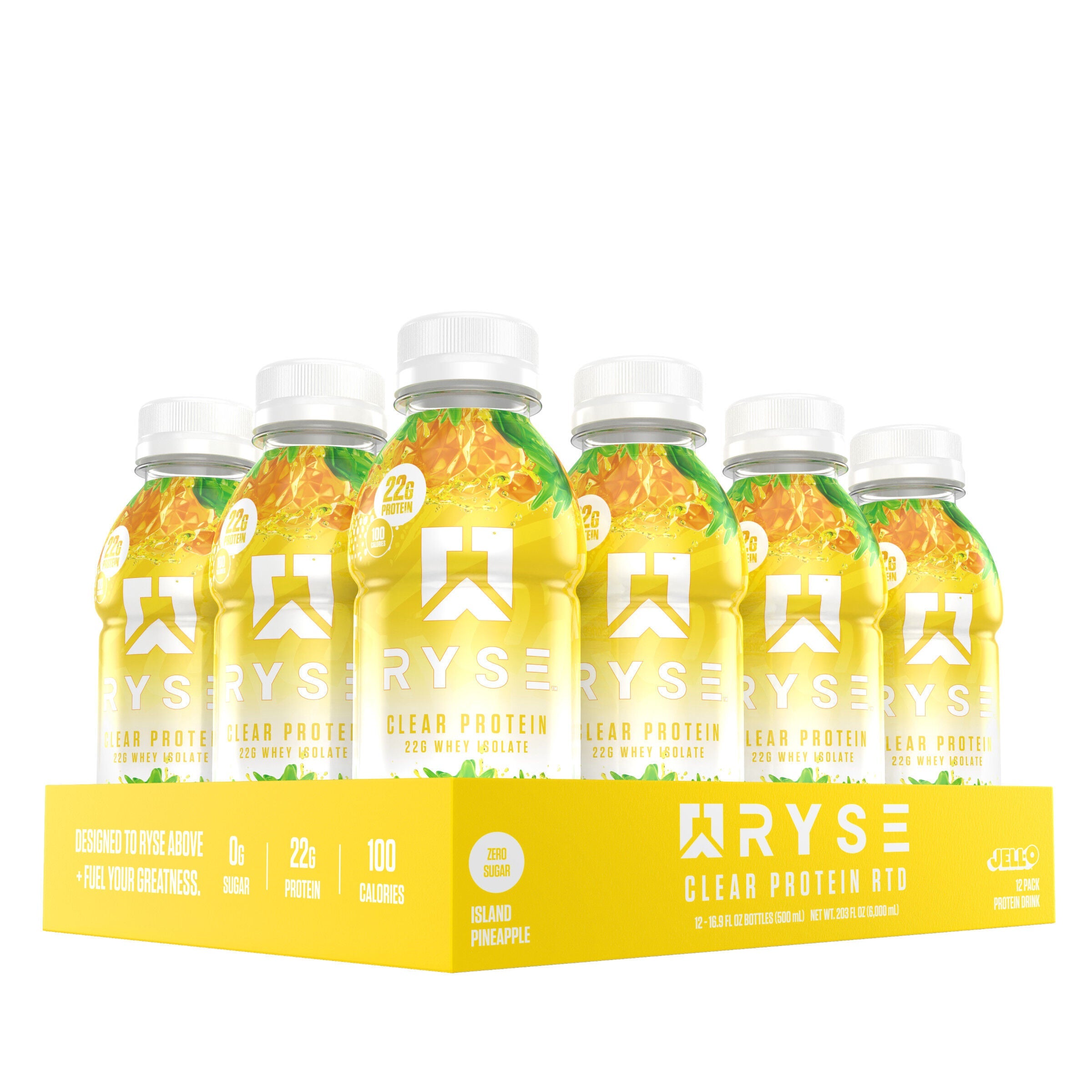 RYSE Clear Protein RTD - Jell-O Island Pineapple - 16.9 fl oz (12 Bottles)